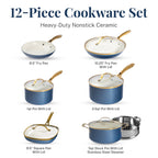 Batterie de cuisine antiadhésive Gotham Steel crème/bleu marine 12 pièces