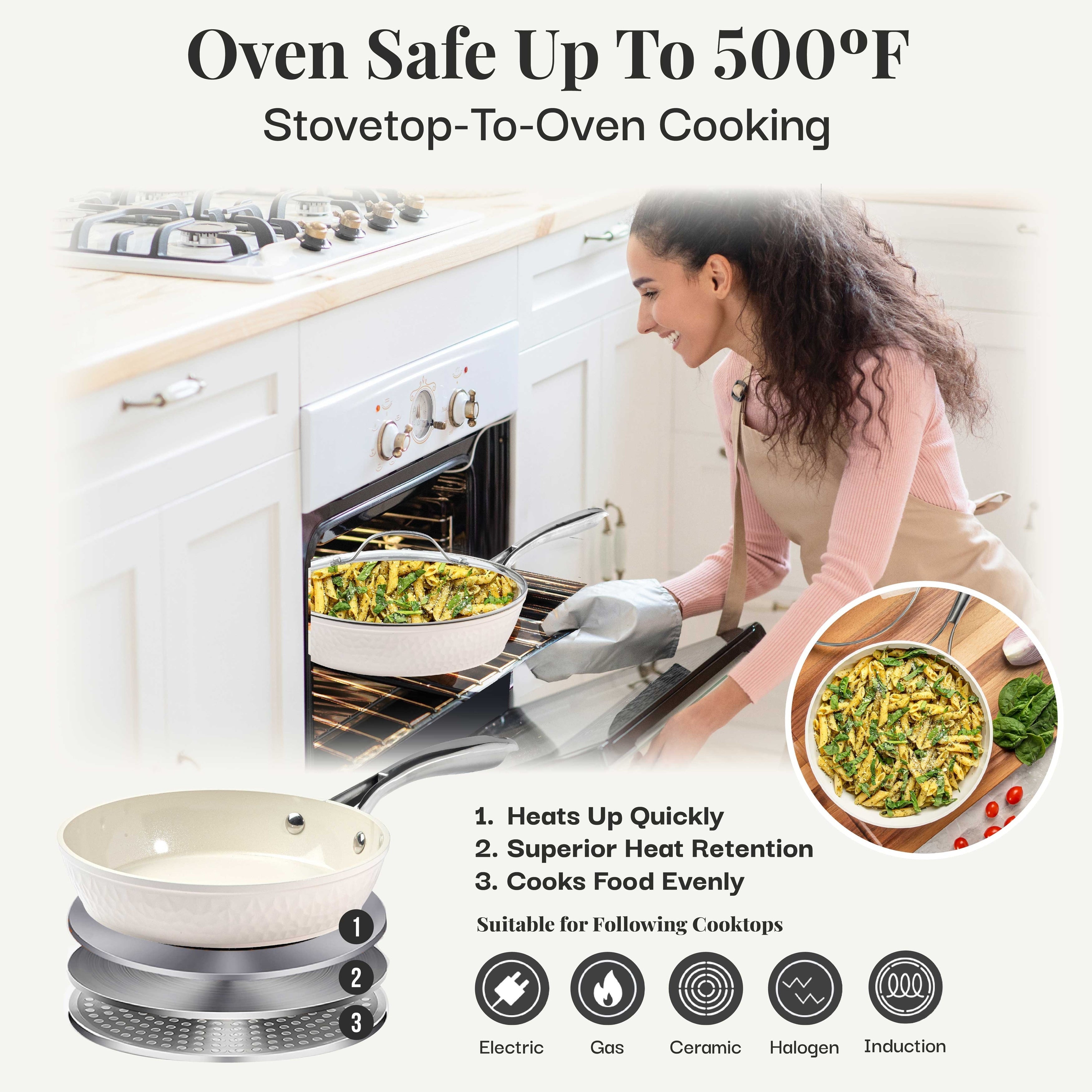 Batterie de cuisine antiadhésive en céramique ultra-résistante Gotham Steel Hammered Cream, 15 pièces, avec ustensiles