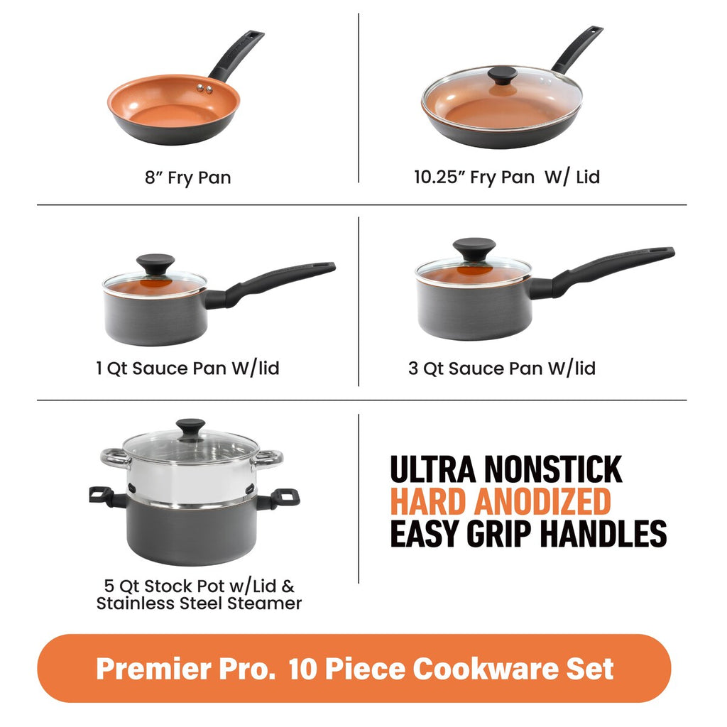 Batterie de cuisine antiadhésive anodisée dure Gotham Steel Pro Premier 10 pièces