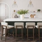 Tabouret de bar moderne Gracie, chaise rembourrée en boucle et pieds en bois brossé