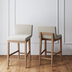 Tabouret de bar moderne Gracie, chaise rembourrée en boucle et pieds en bois brossé