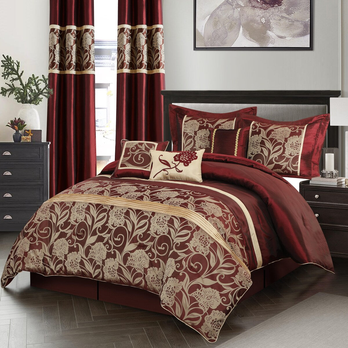 Ensemble de couette 9 pièces Nanshing Brie en jacquard floral