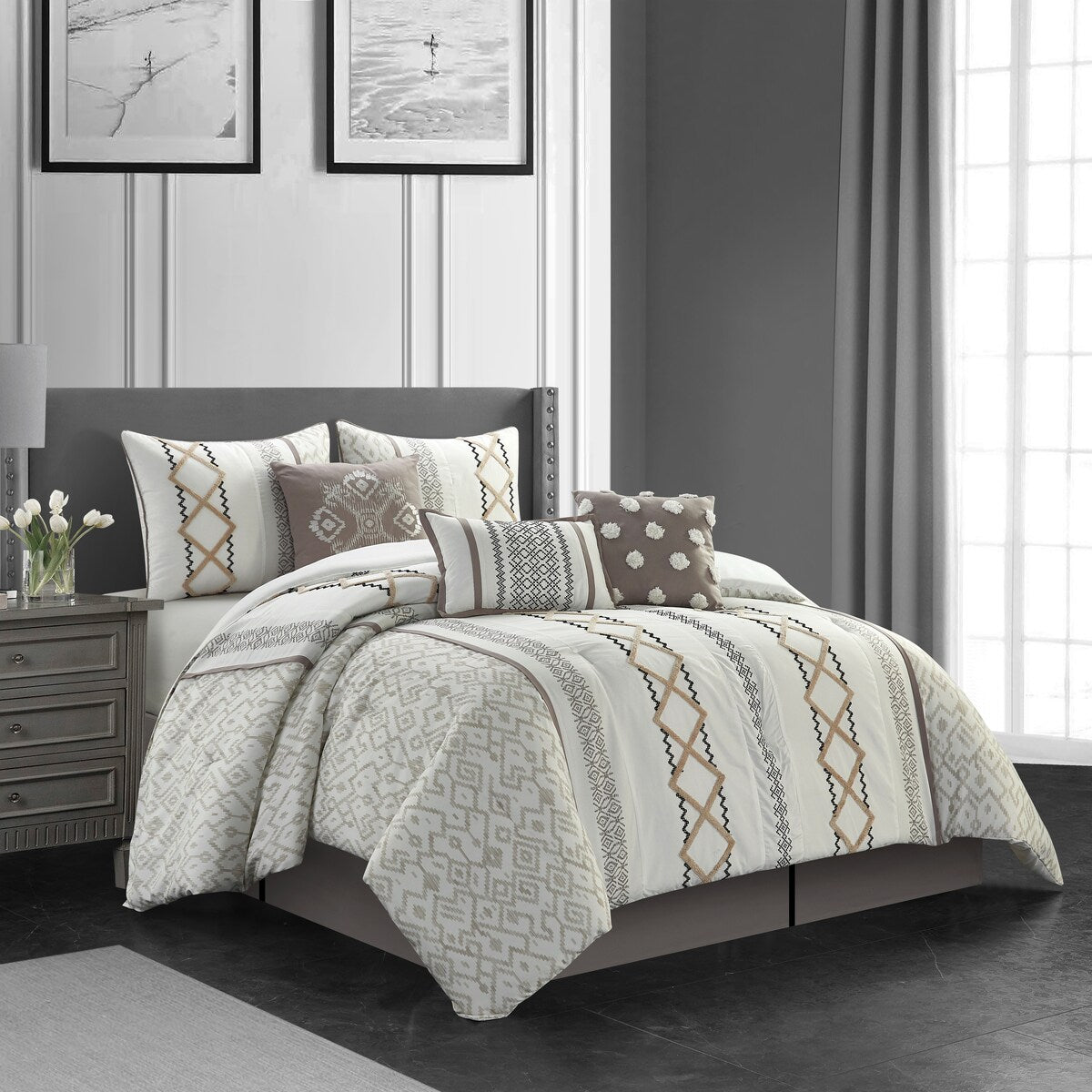 Ensemble de couette brodée bohème Nanshing Trina 15 pièces