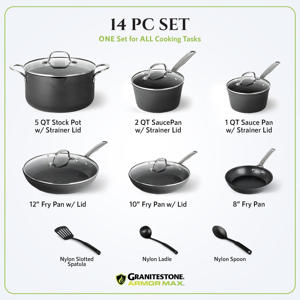 Batterie de cuisine anodisée dure Granitestone Armor Max 14 pièces