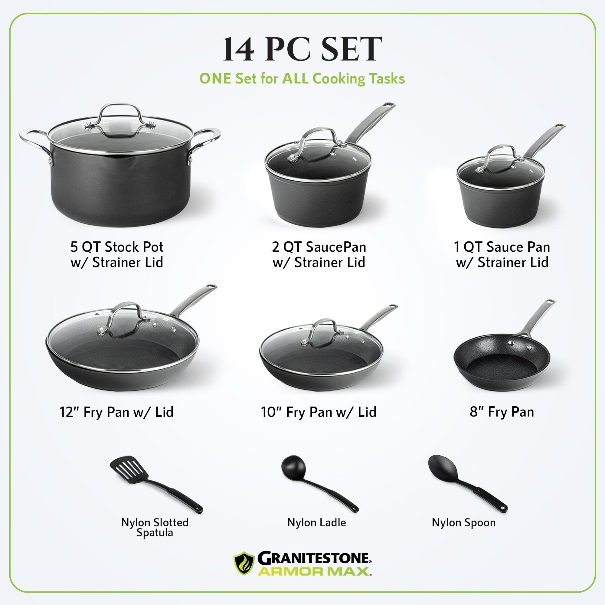 Batterie de cuisine anodisée dure Granitestone Armor Max 14 pièces