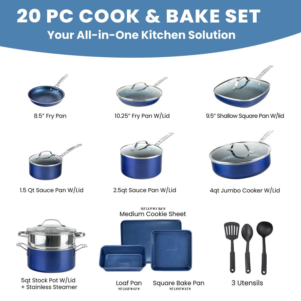 Batterie de cuisine antiadhésive Granitestone Blue 20 pièces
