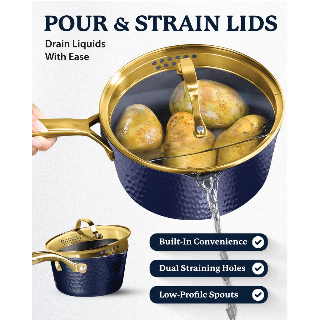Batterie de cuisine antiadhésive martelée Granitestone Charleston 15 pièces