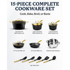 Batterie de cuisine antiadhésive martelée Granitestone Charleston 15 pièces