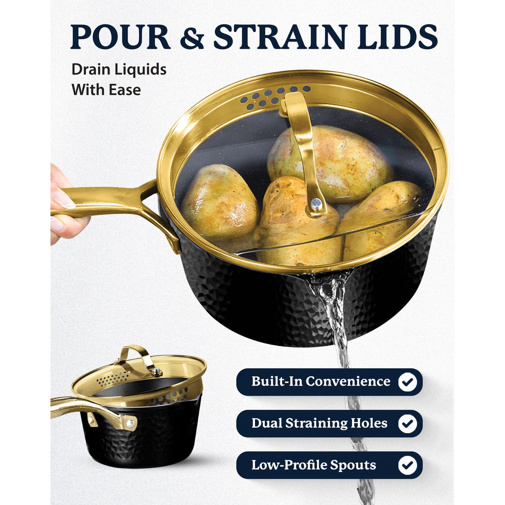 Batterie de cuisine antiadhésive martelée Granitestone Charleston 15 pièces