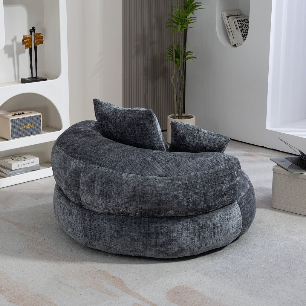Canapé poire simple gris surdimensionné en chenille de 42,52 pouces avec trois oreillers pour chambre à coucher