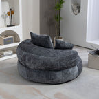 Canapé poire simple gris surdimensionné en chenille de 42,52 pouces avec trois oreillers pour chambre à coucher