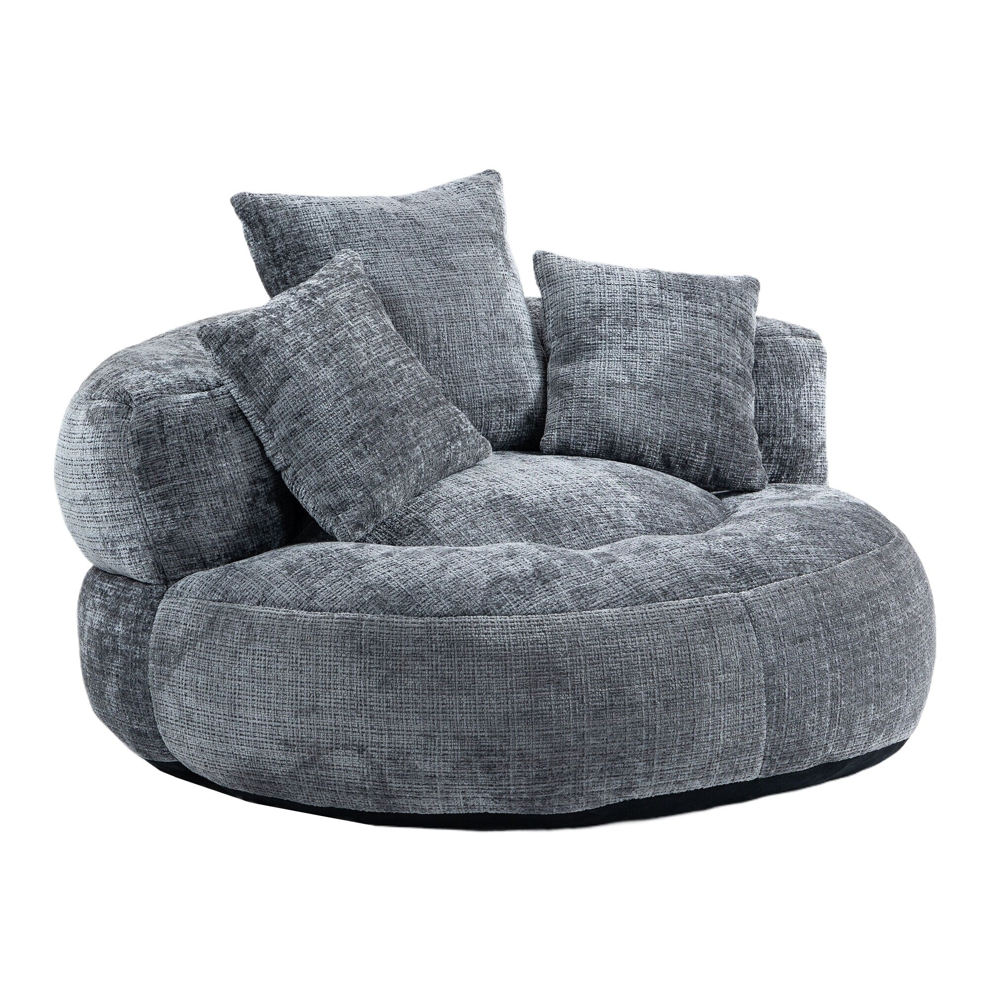 Canapé poire simple gris surdimensionné en chenille de 42,52 pouces avec trois oreillers pour chambre à coucher