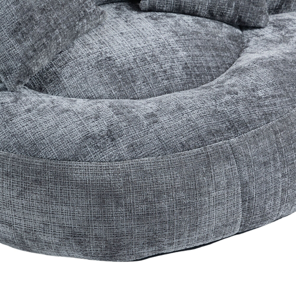 Canapé poire simple gris surdimensionné en chenille de 42,52 pouces avec trois oreillers pour chambre à coucher