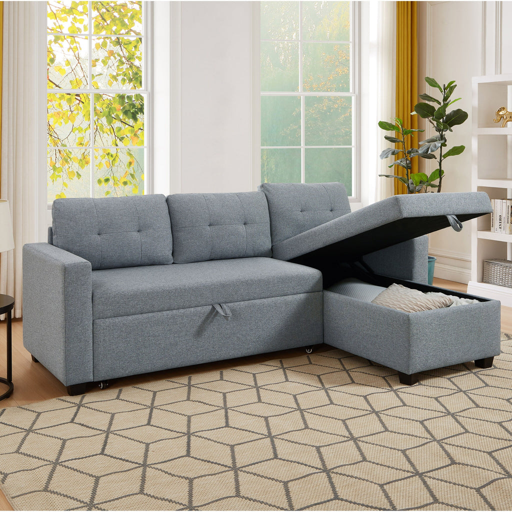 Canapé-lit convertible en lin gris de 81,5 po avec méridienne de rangement réversible