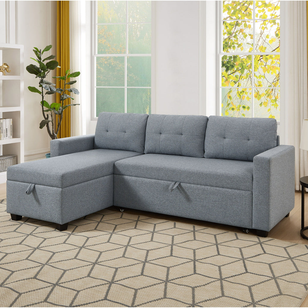 Canapé-lit convertible en lin gris de 81,5 po avec méridienne de rangement réversible