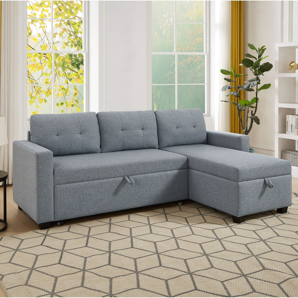 Canapé-lit convertible en lin gris de 81,5 po avec méridienne de rangement réversible