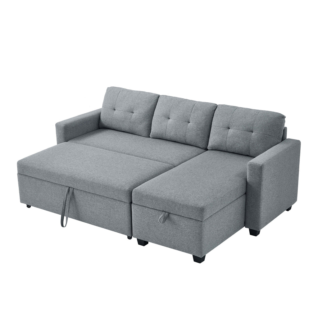 Canapé-lit convertible en lin gris de 81,5 po avec méridienne de rangement réversible