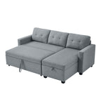 Canapé-lit convertible en lin gris de 81,5 po avec méridienne de rangement réversible