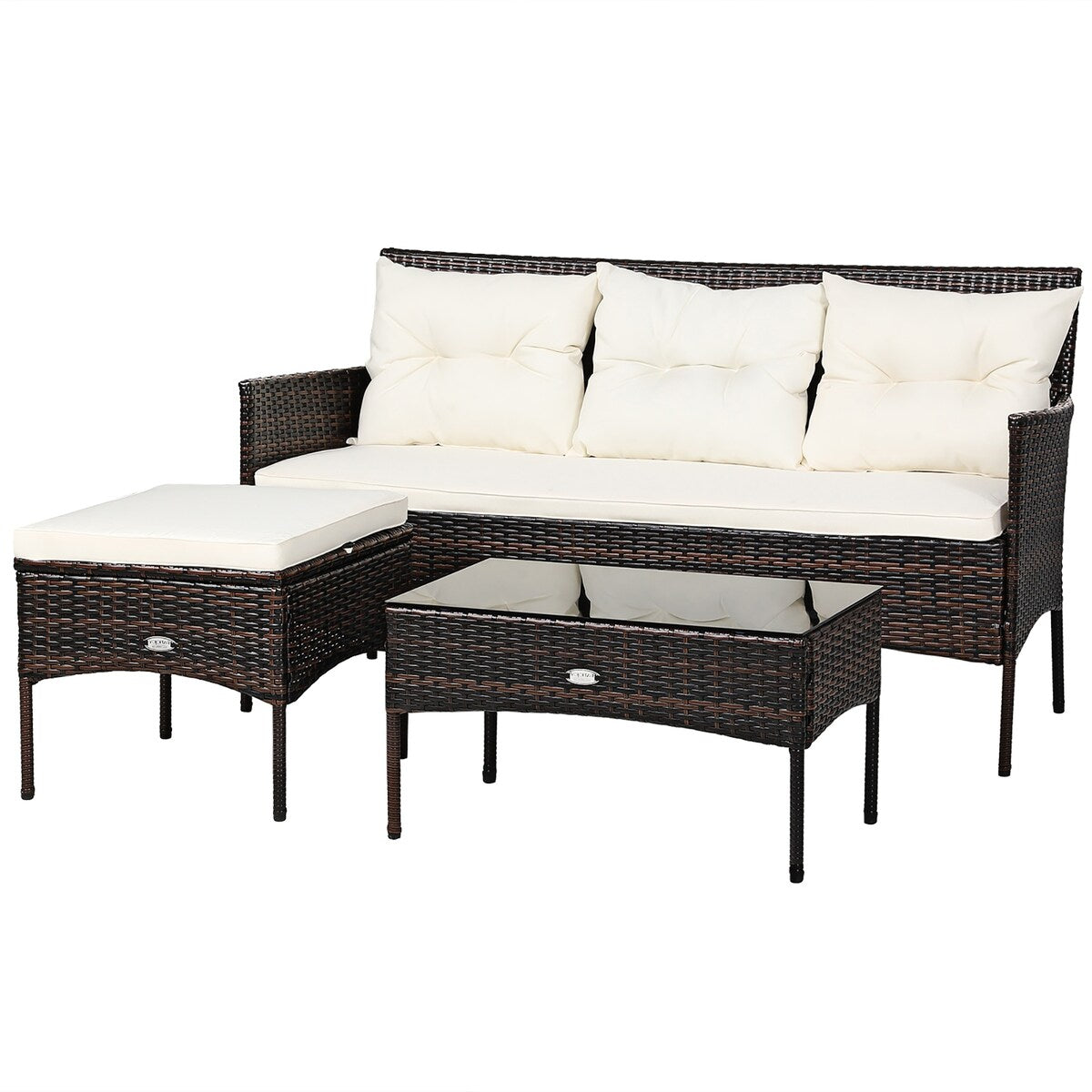 Ensemble de 3 meubles de jardin en rotin sectionnels Gymax avec canapé-lit - Voir les détails