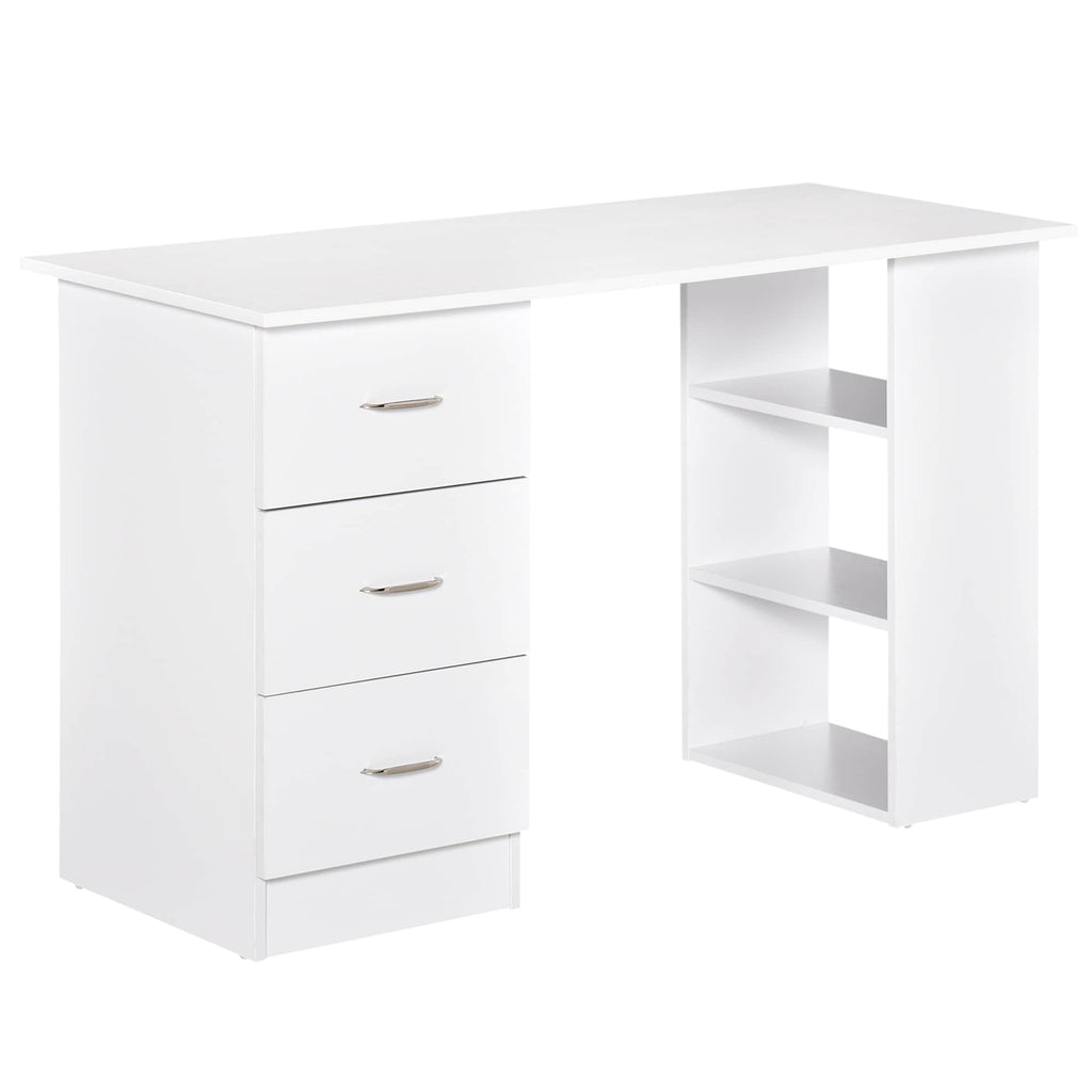 Bureau d'ordinateur moderne HOMCOM 47, bibliothèque, table d'écriture, poste de travail avec 3 tiroirs et étagère de rangement - Blanc