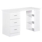 Bureau d'ordinateur moderne HOMCOM 47, bibliothèque, table d'écriture, poste de travail avec 3 tiroirs et étagère de rangement - Blanc