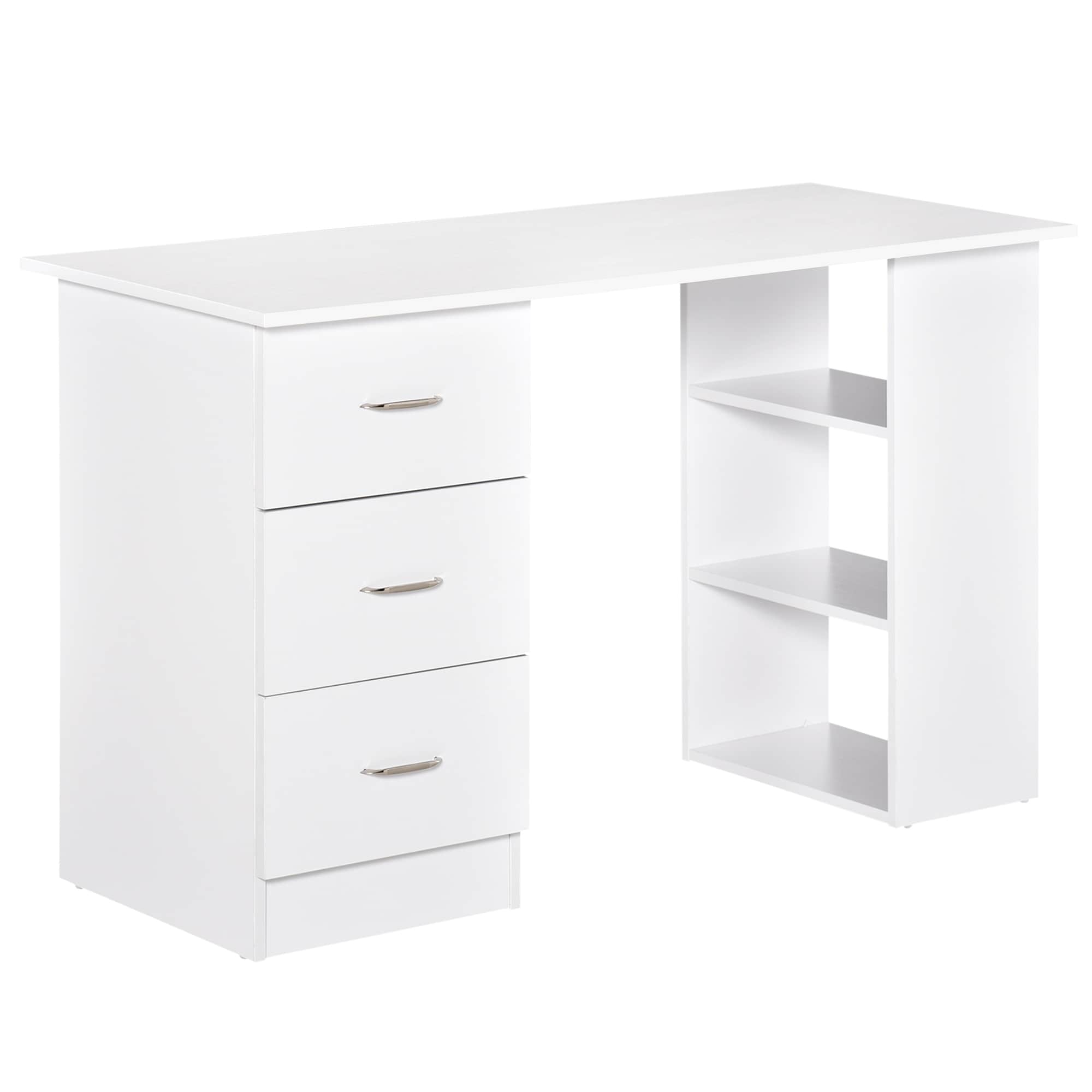 Bureau d'ordinateur moderne HOMCOM 47, bibliothèque, table d'écriture, poste de travail avec 3 tiroirs et étagère de rangement - Blanc