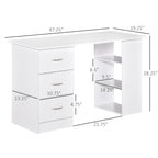 Bureau d'ordinateur moderne HOMCOM 47, bibliothèque, table d'écriture, poste de travail avec 3 tiroirs et étagère de rangement - Blanc