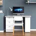 Bureau d'ordinateur moderne HOMCOM 47, bibliothèque, table d'écriture, poste de travail avec 3 tiroirs et étagère de rangement - Blanc
