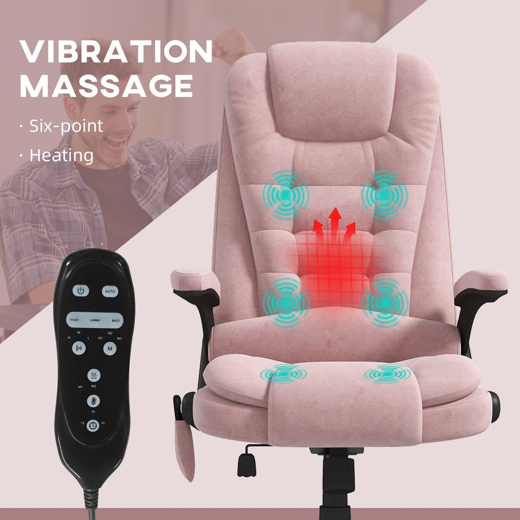 Fauteuil de bureau HOMCOM à 6 points de massage vibrant et chauffant, dossier haut en velours avec dossier inclinable