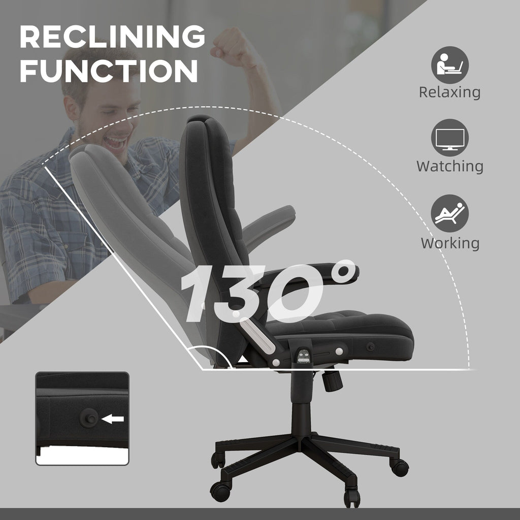 Fauteuil de bureau HOMCOM à 6 points de massage vibrant et chauffant, dossier haut en velours avec dossier inclinable