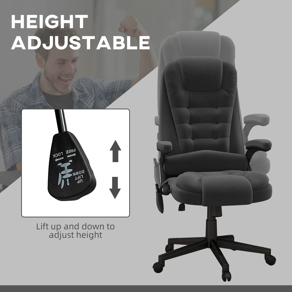 Fauteuil de bureau HOMCOM à 6 points de massage vibrant et chauffant, dossier haut en velours avec dossier inclinable