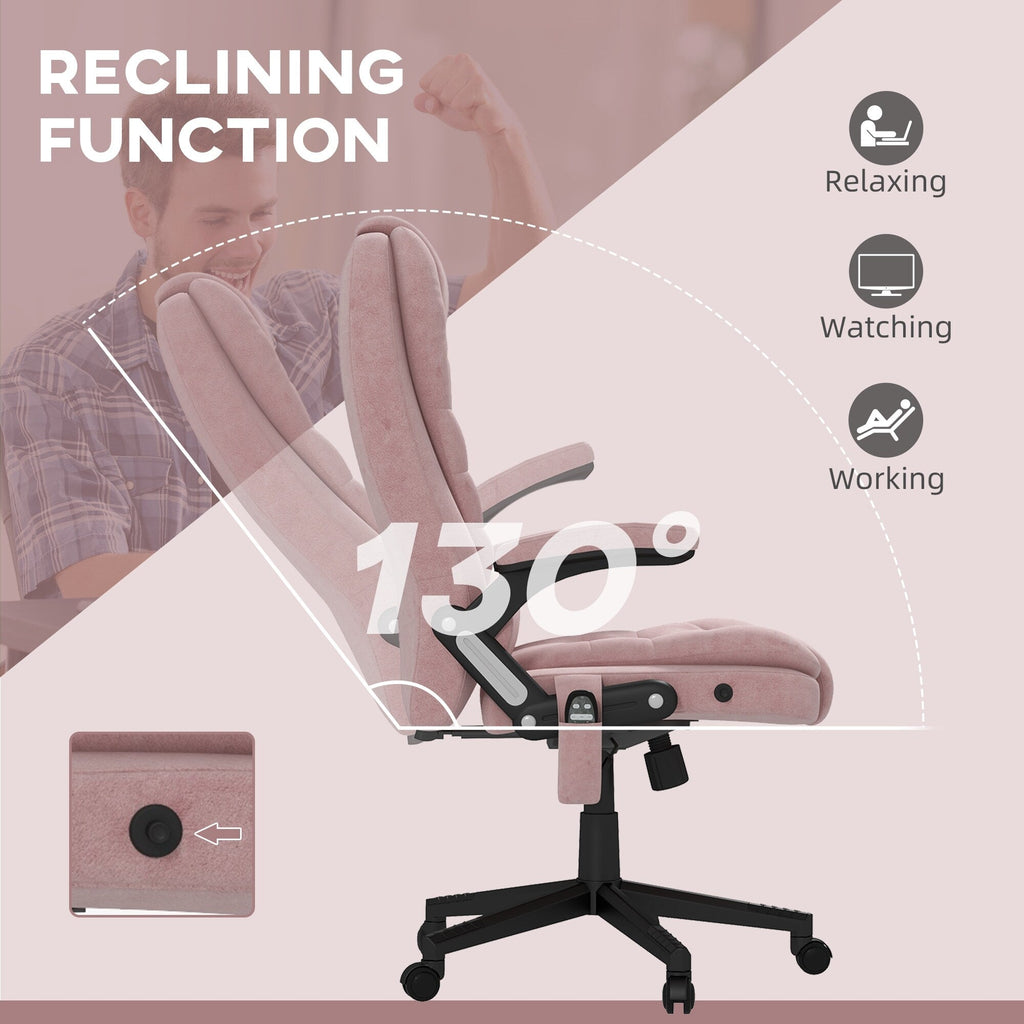 Fauteuil de bureau HOMCOM à 6 points de massage vibrant et chauffant, dossier haut en velours avec dossier inclinable