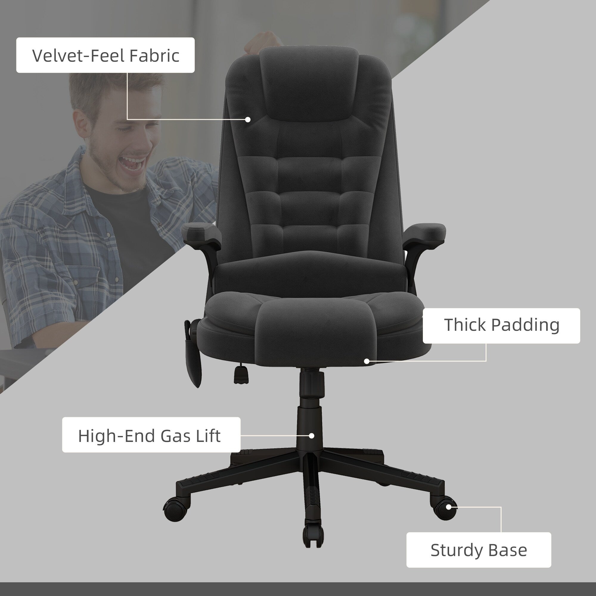 Fauteuil de bureau HOMCOM à 6 points de massage vibrant et chauffant, dossier haut en velours avec dossier inclinable