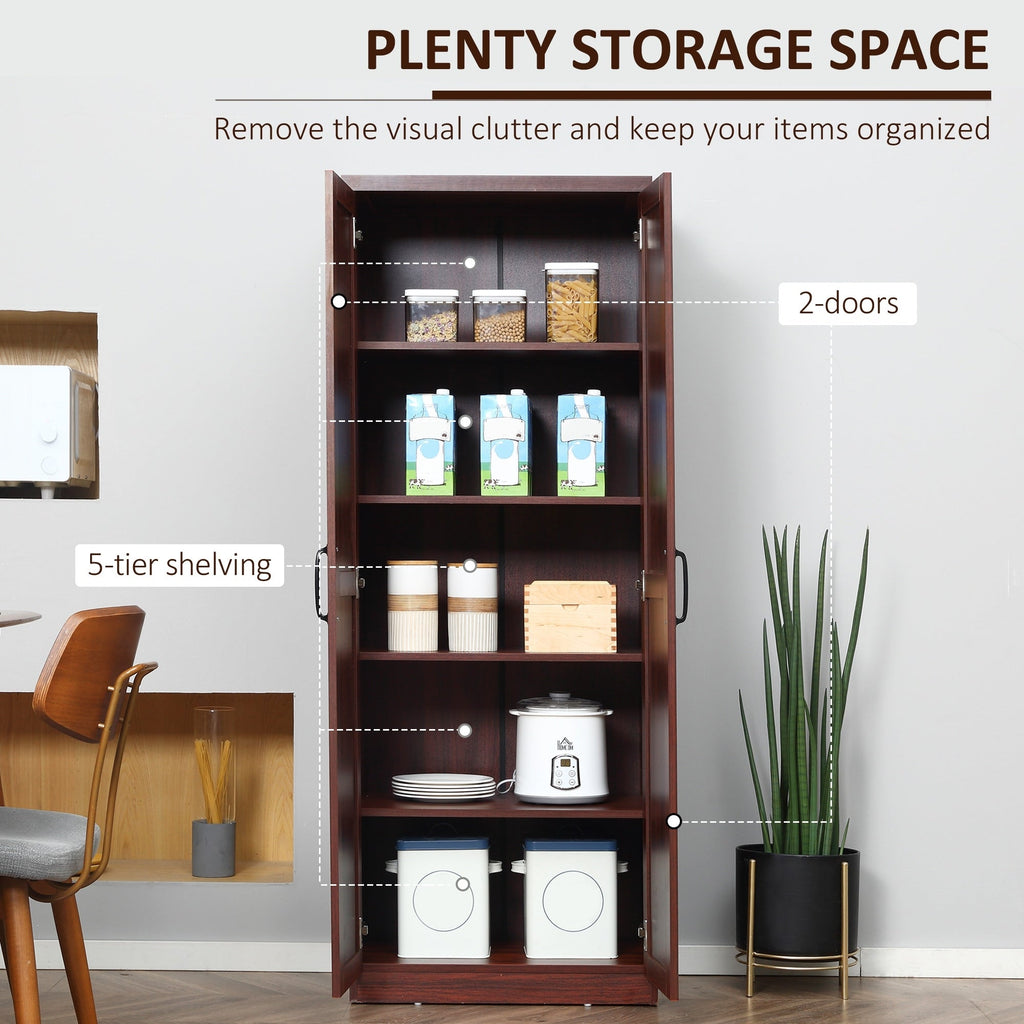 HOMCOM 63 Garde-manger de cuisine 2 portes, meuble de rangement indépendant avec étagères à 5 niveaux et 2 étagères réglables pour salle à manger