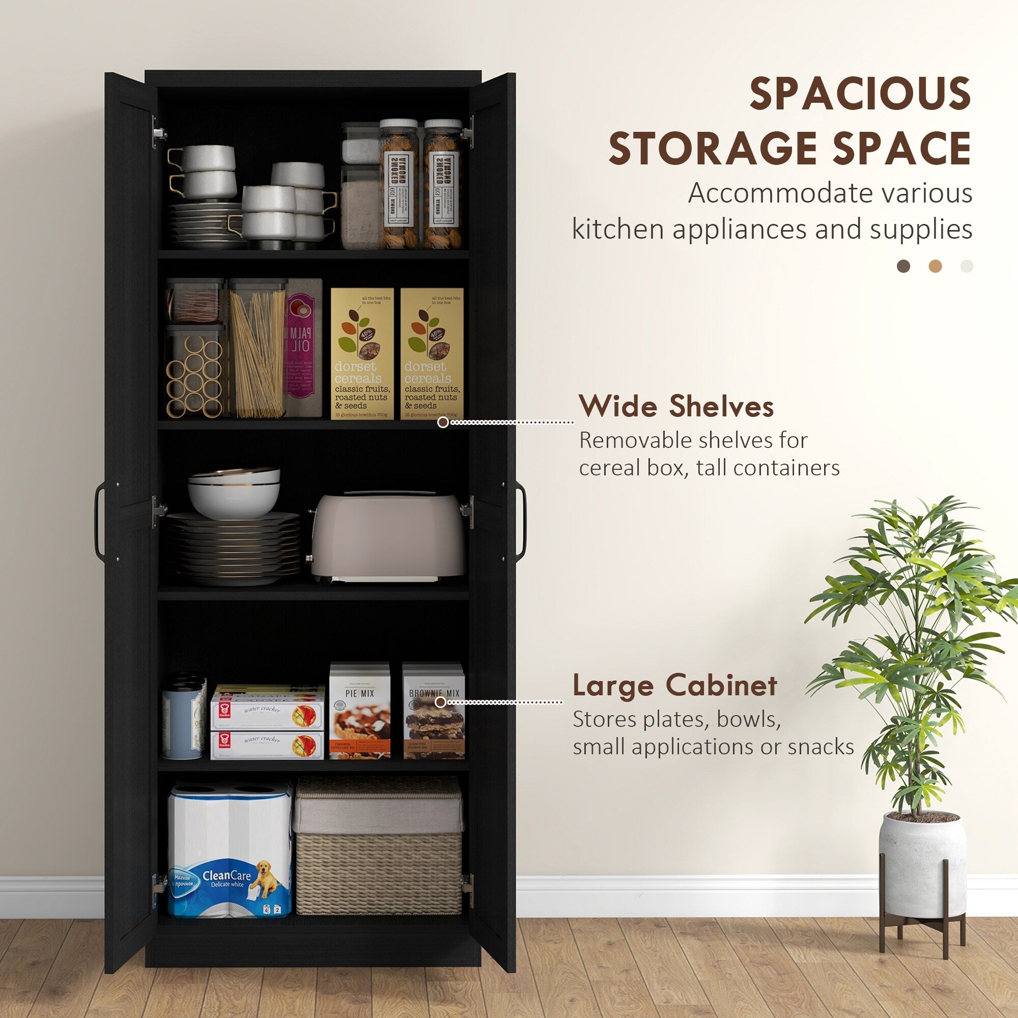 HOMCOM 63 Garde-manger de cuisine 2 portes, meuble de rangement indépendant avec étagères à 5 niveaux et 2 étagères réglables pour salle à manger