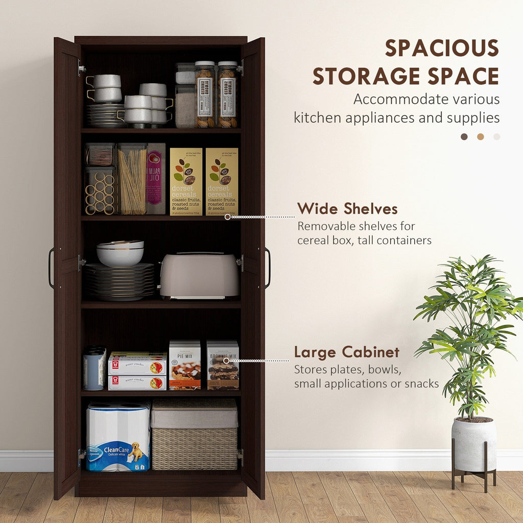 HOMCOM 63 Garde-manger de cuisine 2 portes, meuble de rangement indépendant avec étagères à 5 niveaux et 2 étagères réglables pour salle à manger