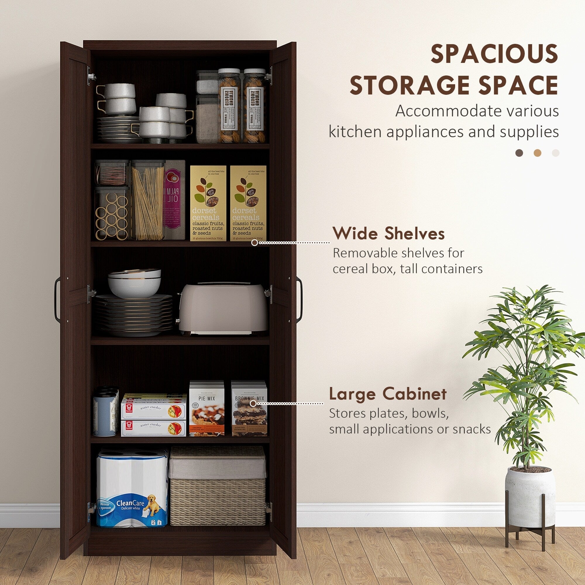 HOMCOM 63 Garde-manger de cuisine 2 portes, meuble de rangement indépendant avec étagères à 5 niveaux et 2 étagères réglables pour salle à manger