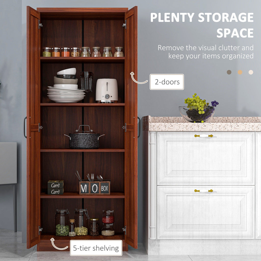 HOMCOM 63 Garde-manger de cuisine 2 portes, meuble de rangement indépendant avec étagères à 5 niveaux et 2 étagères réglables pour salle à manger