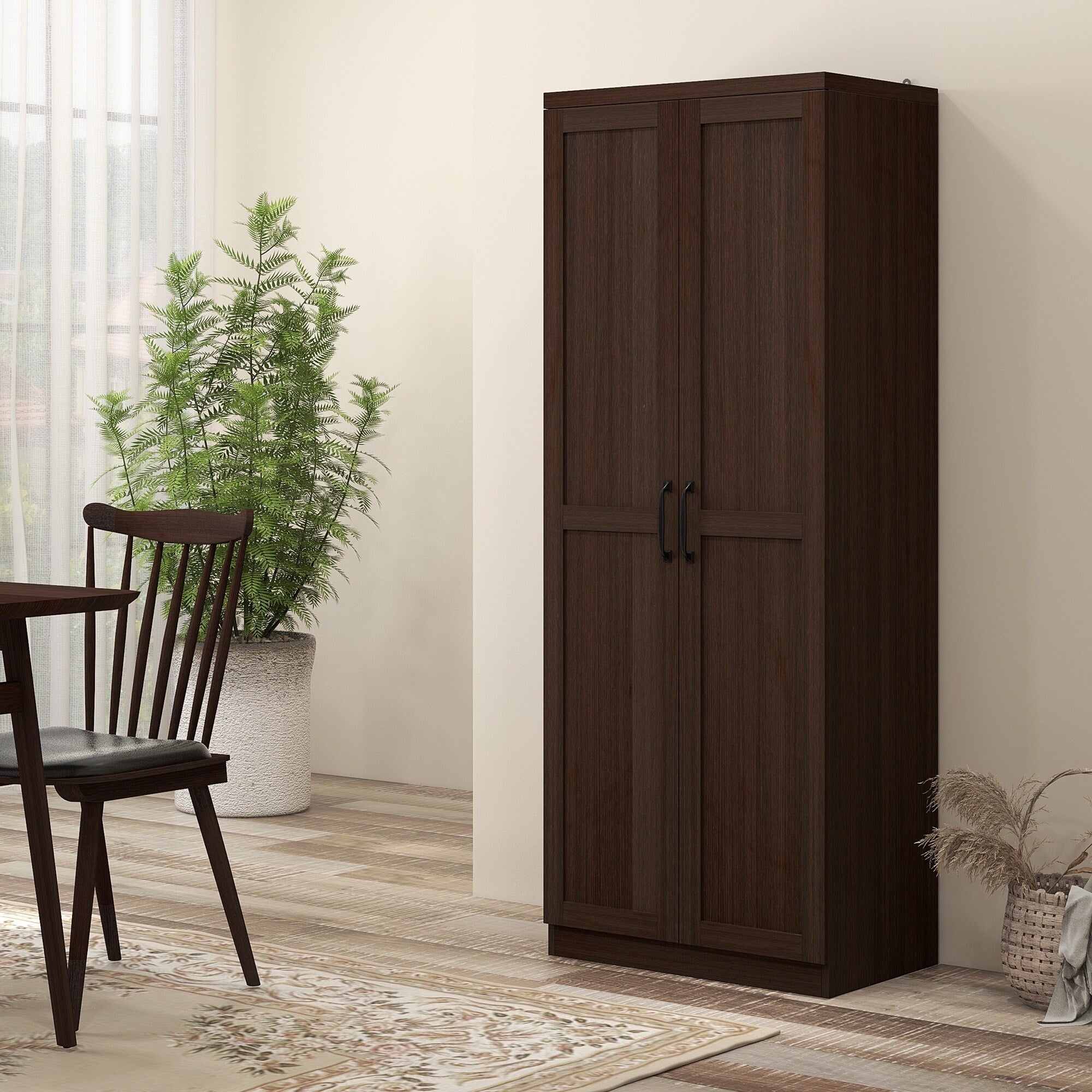 HOMCOM 63 Garde-manger de cuisine 2 portes, meuble de rangement indépendant avec étagères à 5 niveaux et 2 étagères réglables pour salle à manger