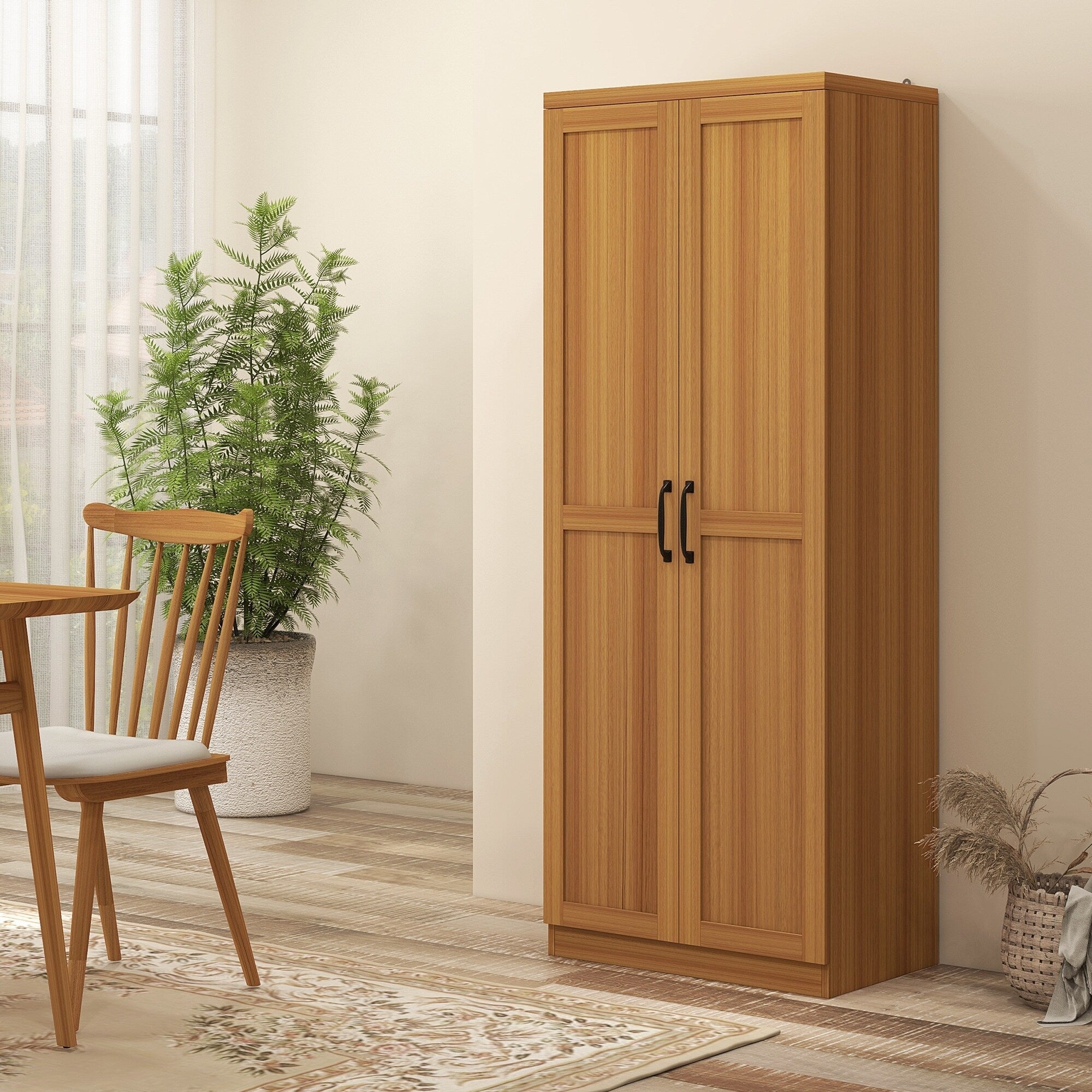 HOMCOM 63 Garde-manger de cuisine 2 portes, meuble de rangement indépendant avec étagères à 5 niveaux et 2 étagères réglables pour salle à manger
