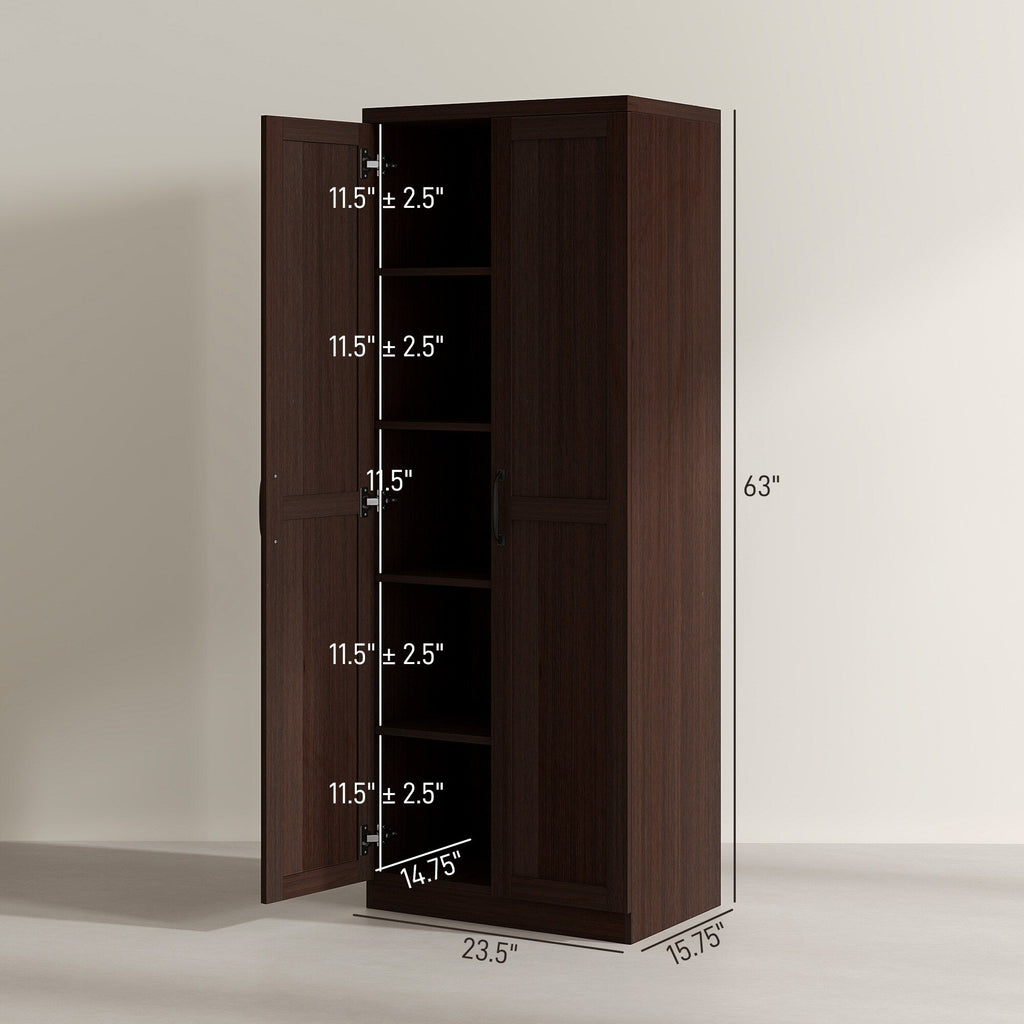 HOMCOM 63 Garde-manger de cuisine 2 portes, meuble de rangement indépendant avec étagères à 5 niveaux et 2 étagères réglables pour salle à manger