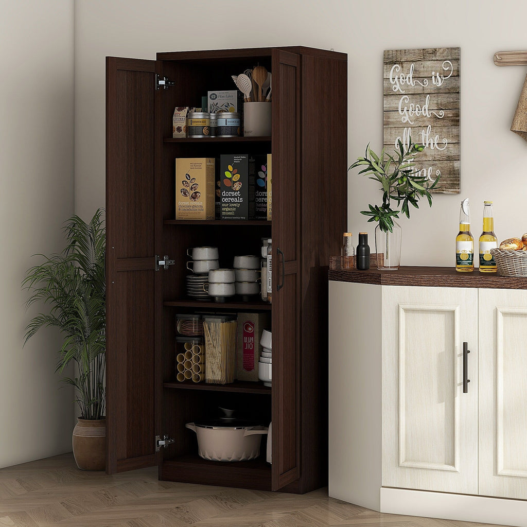 HOMCOM 63 Garde-manger de cuisine 2 portes, meuble de rangement indépendant avec étagères à 5 niveaux et 2 étagères réglables pour salle à manger