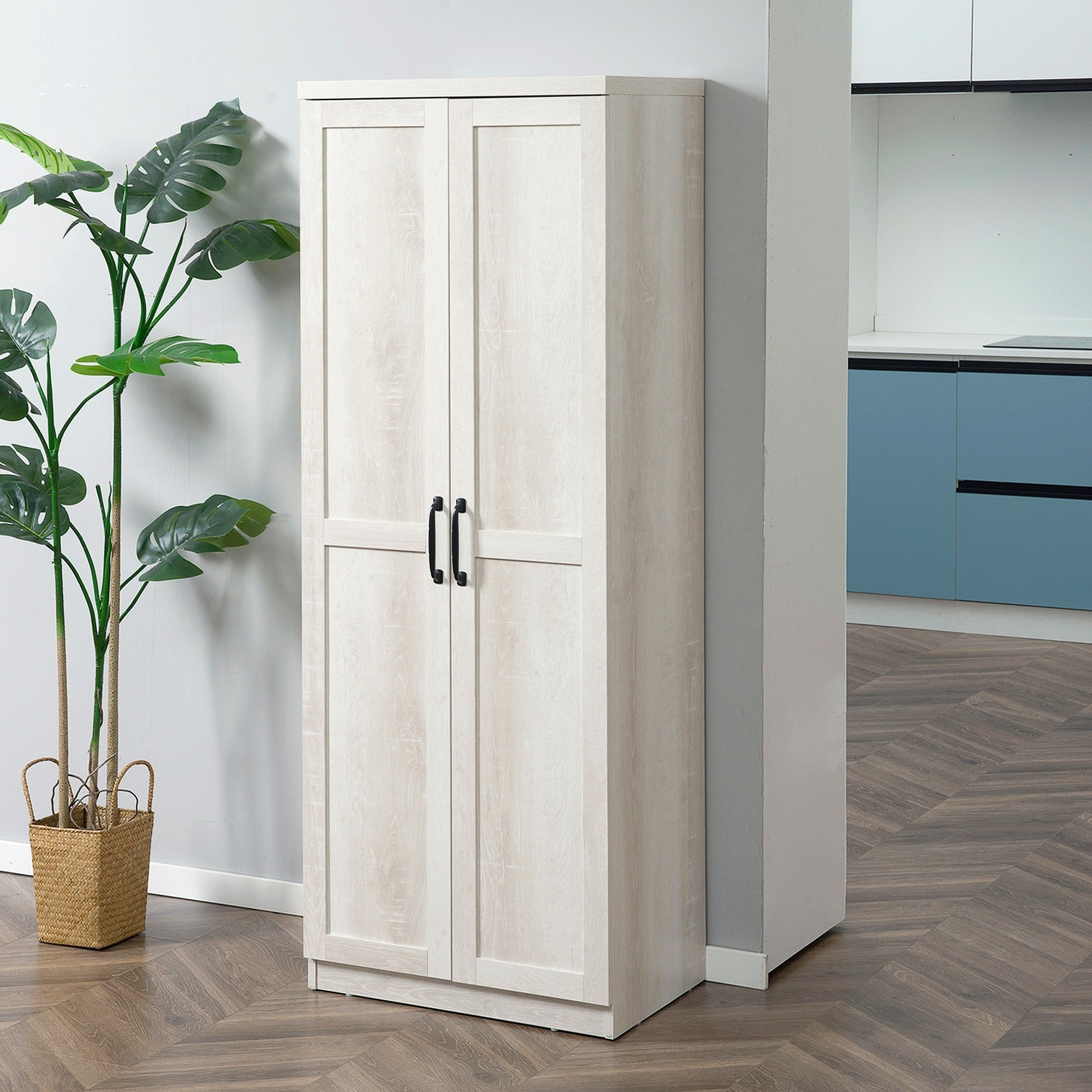 HOMCOM 63 Garde-manger de cuisine 2 portes, meuble de rangement indépendant avec étagères à 5 niveaux et 2 étagères réglables pour salle à manger