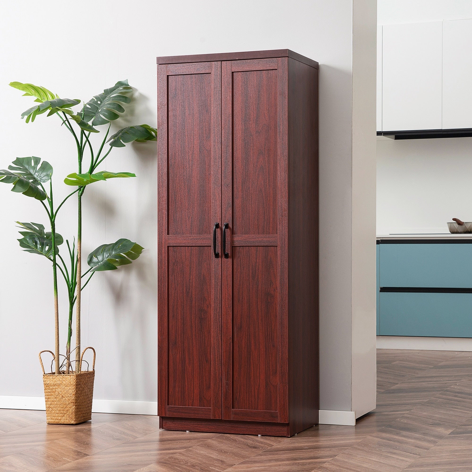 HOMCOM 63 Garde-manger de cuisine 2 portes, meuble de rangement indépendant avec étagères à 5 niveaux et 2 étagères réglables pour salle à manger