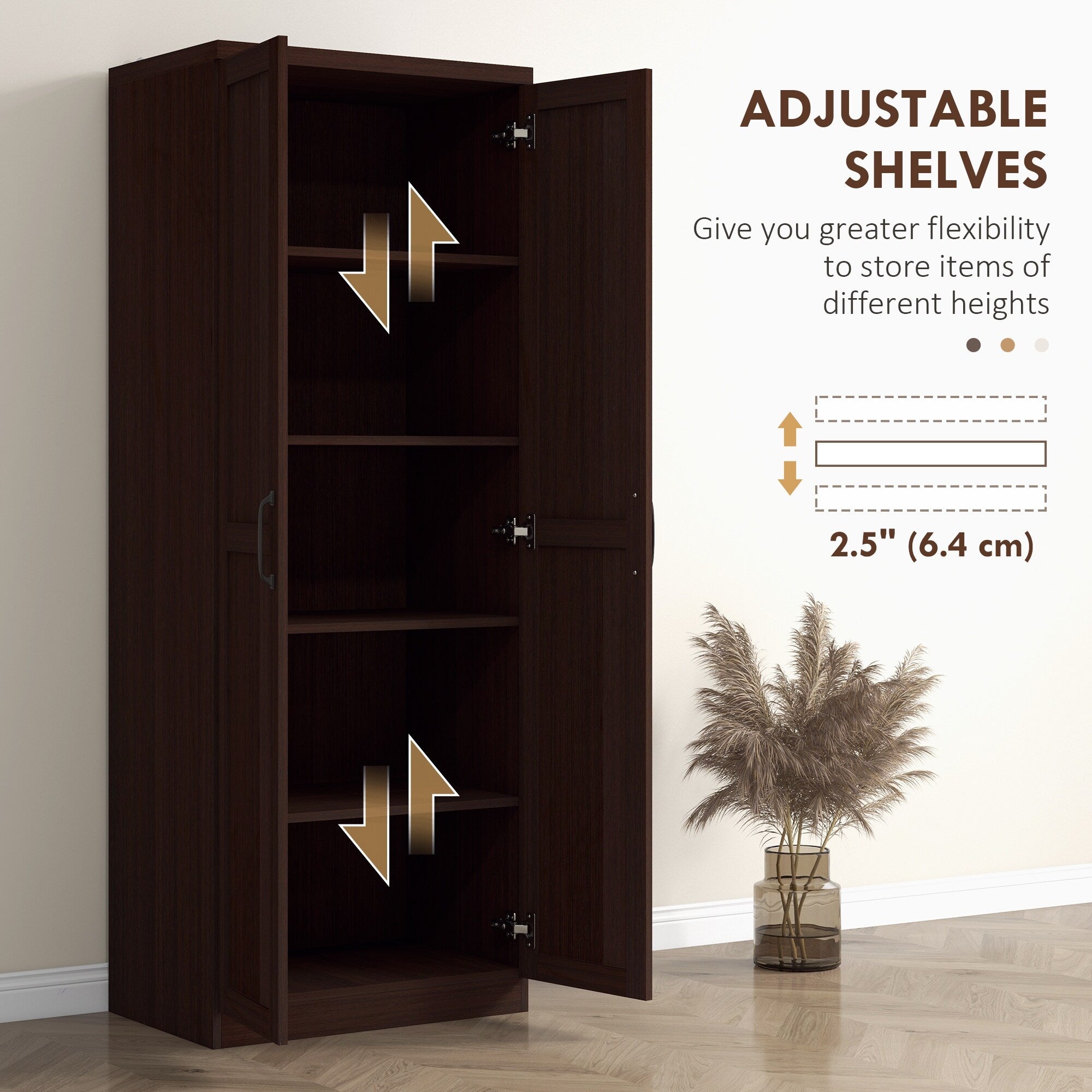 HOMCOM 63 Garde-manger de cuisine 2 portes, meuble de rangement indépendant avec étagères à 5 niveaux et 2 étagères réglables pour salle à manger