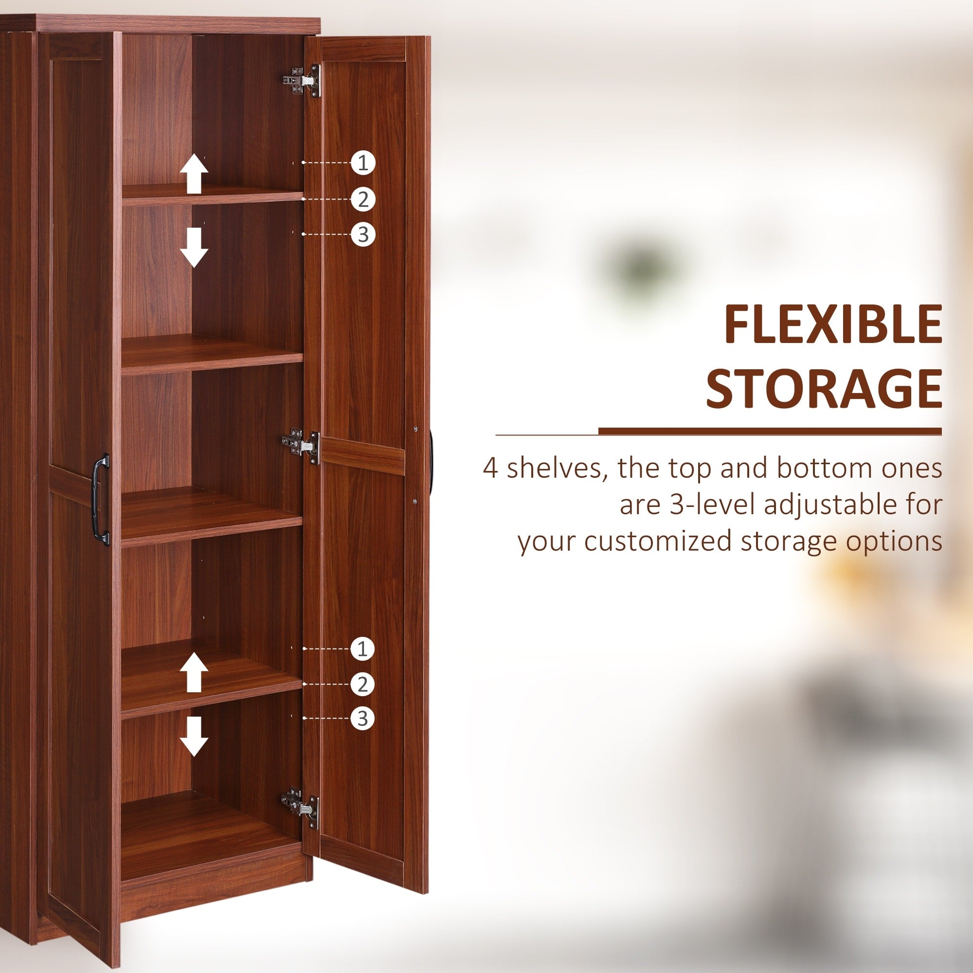 HOMCOM 63 Garde-manger de cuisine 2 portes, meuble de rangement indépendant avec étagères à 5 niveaux et 2 étagères réglables pour salle à manger