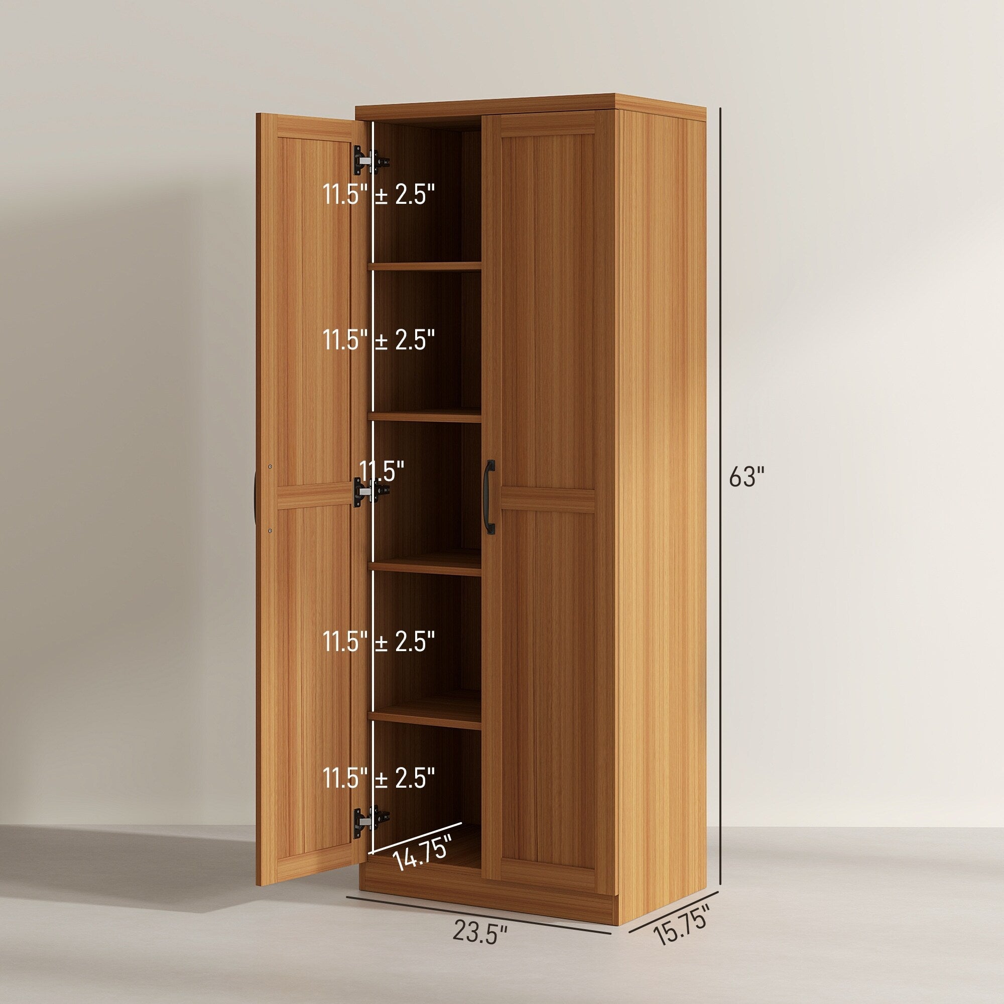 HOMCOM 63 Garde-manger de cuisine 2 portes, meuble de rangement indépendant avec étagères à 5 niveaux et 2 étagères réglables pour salle à manger