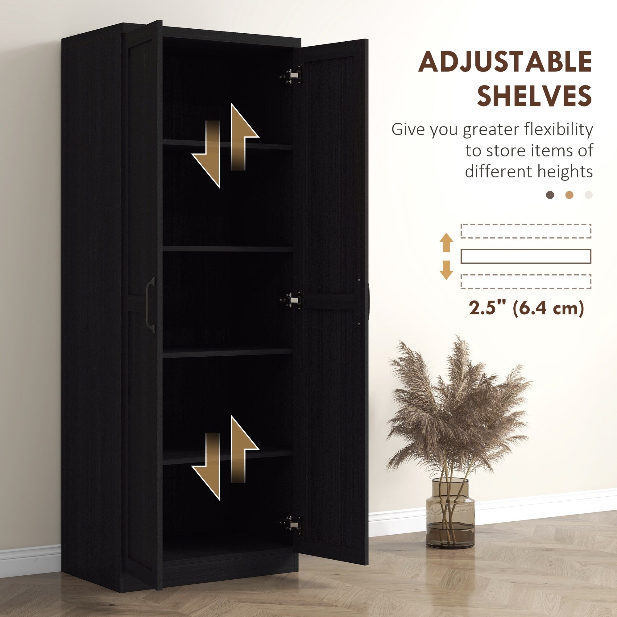 HOMCOM 63 Garde-manger de cuisine 2 portes, meuble de rangement indépendant avec étagères à 5 niveaux et 2 étagères réglables pour salle à manger