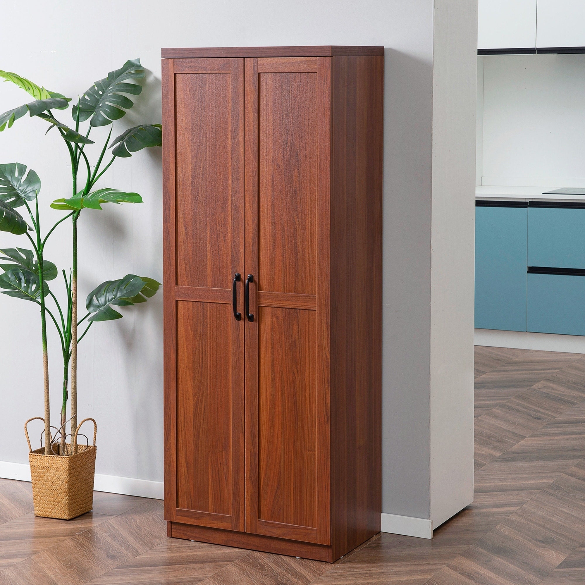 HOMCOM 63 Garde-manger de cuisine 2 portes, meuble de rangement indépendant avec étagères à 5 niveaux et 2 étagères réglables pour salle à manger