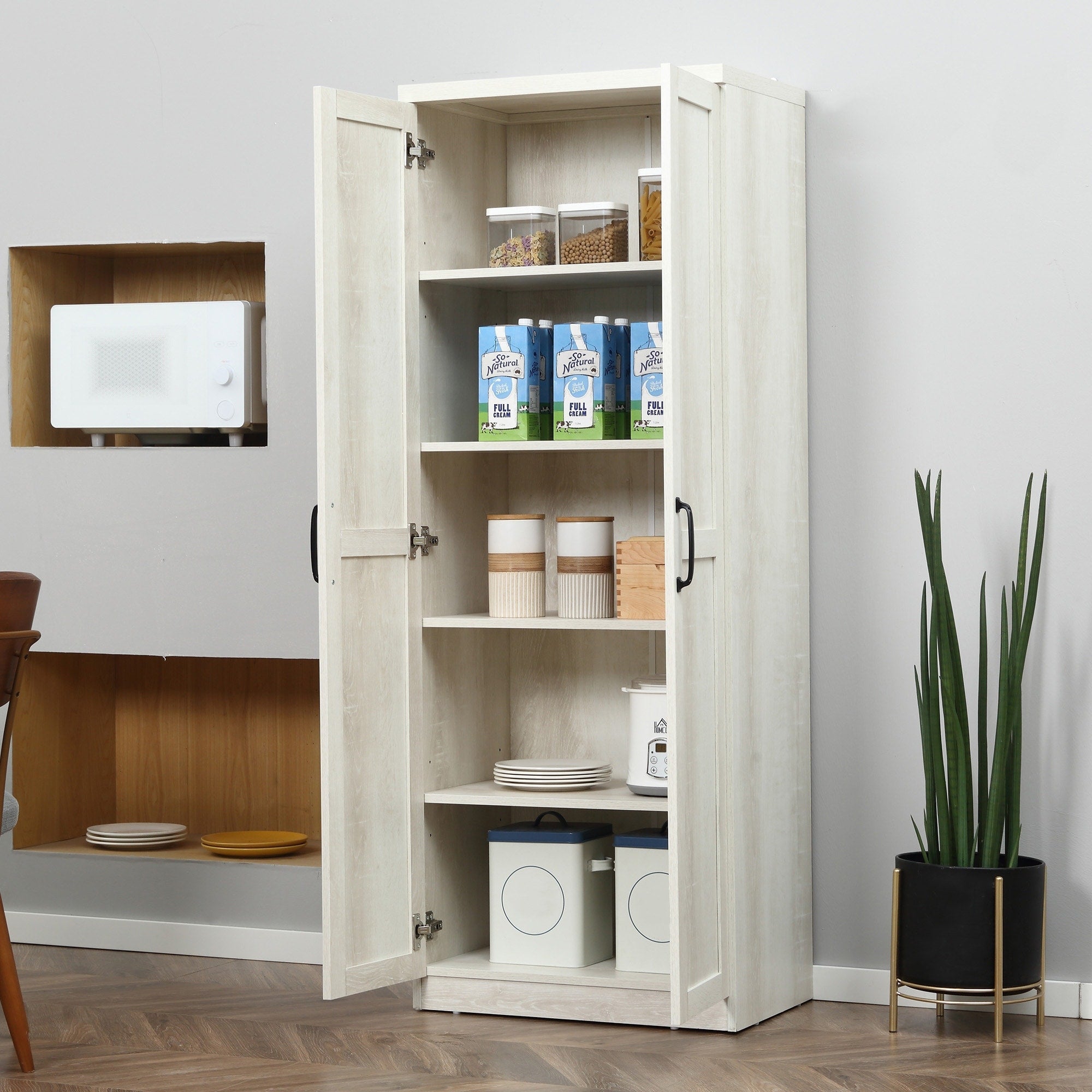 HOMCOM 63 Garde-manger de cuisine 2 portes, meuble de rangement indépendant avec étagères à 5 niveaux et 2 étagères réglables pour salle à manger